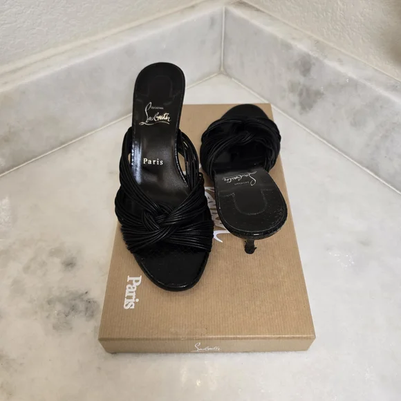 Christian Louboutin Black Knotted Slide Heels Size 9 | Classic Paris Designer - Picture 3 of 6